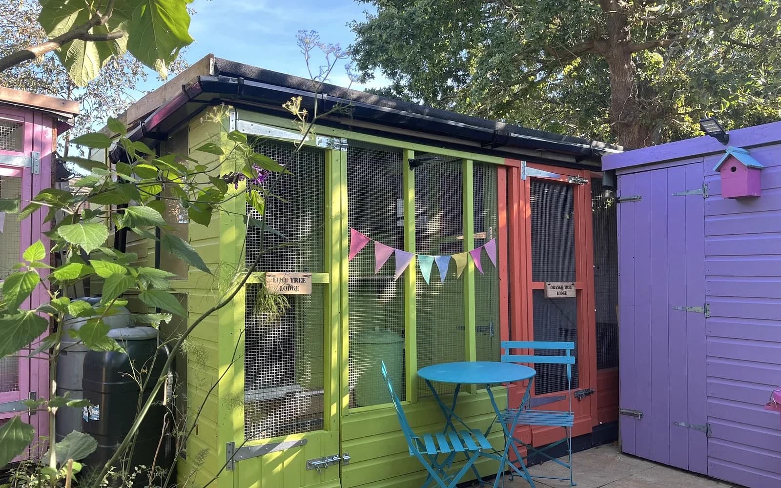 Colourful Applewood rabbit lodges in a leafy Burgess Hill garden